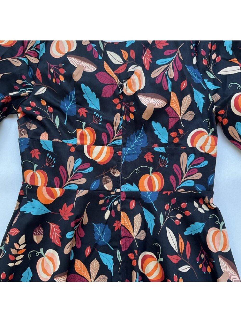 Eva Rose Women’s Pumpkin & Leaves Retro Print Dress 3/4 Sleeves Printed Size L - Picture 8 of 9